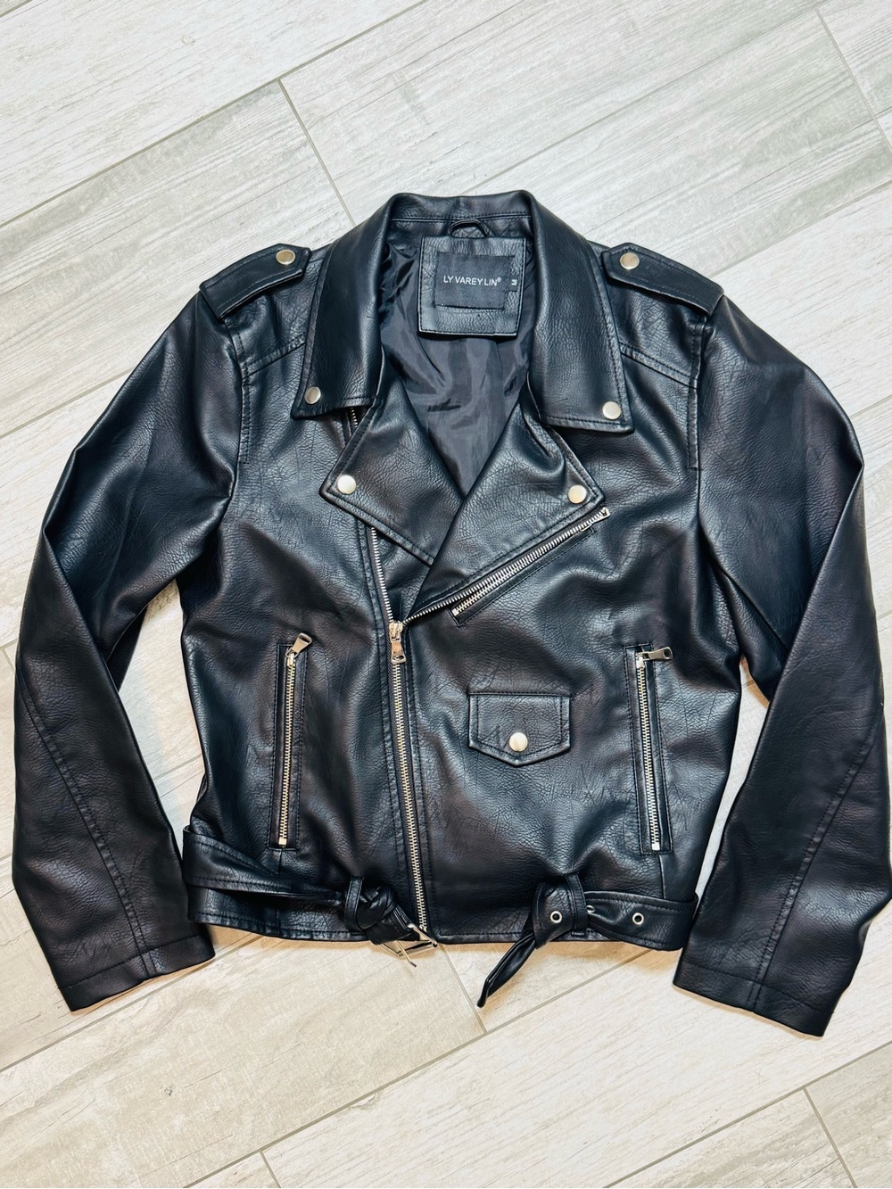 Black Faux Leather Moto Jacket Size Medium
